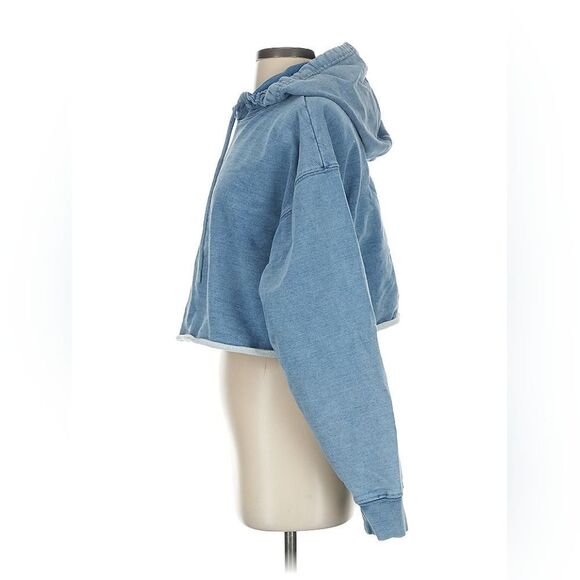 Blue Denim Cropped Hoodie Small 100% Cotton - Picture 4 of 4